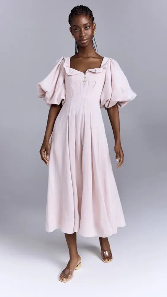 Aje Jessica Frill Midi Dress soft pink size 6 photo 2