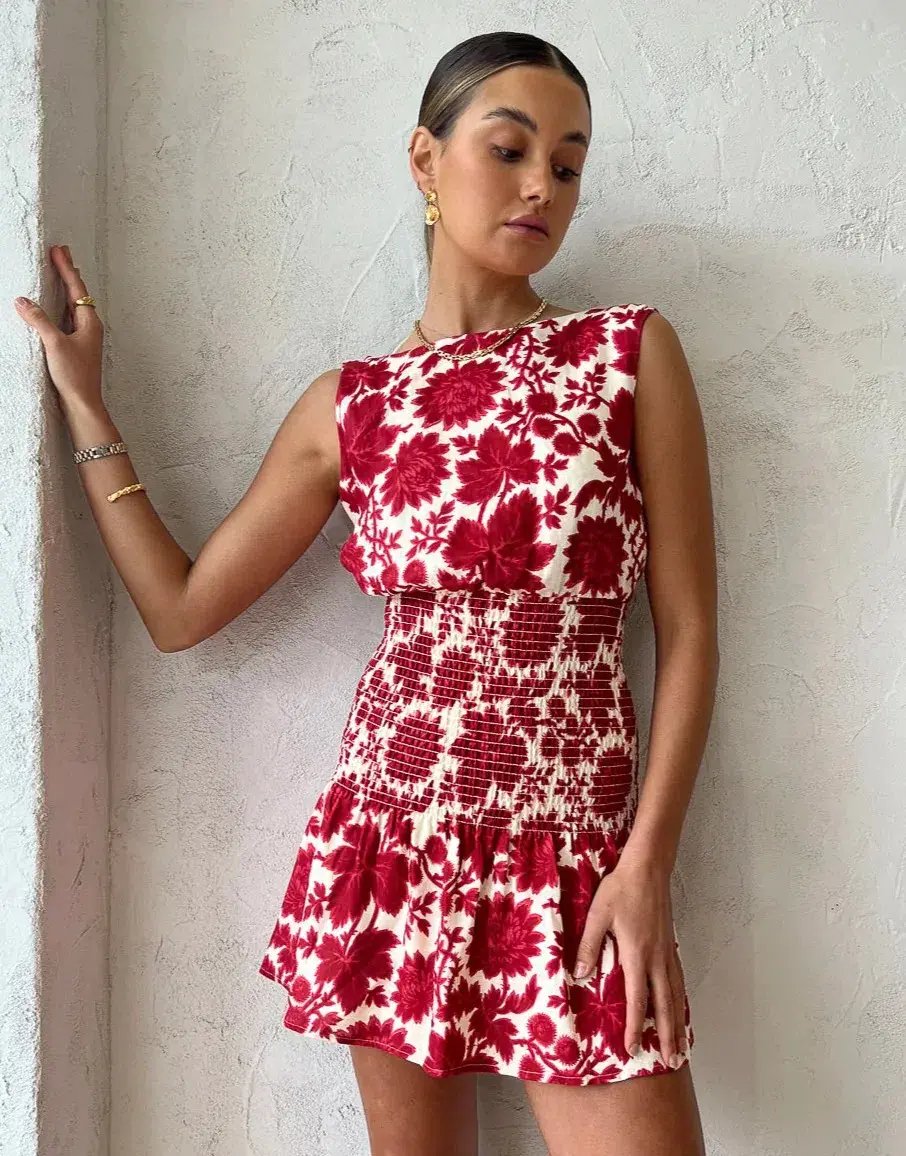 Sir the Label Cinta Open Back Dress Valentina Floral Red Size 1 / AU 8 photo 3
