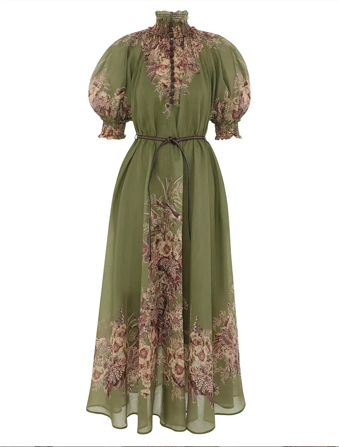 Zimmermann Ottie Swing Maxi Dress Khaki Floral Size 2/Au 12 photo 3