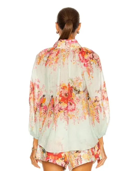 Zimmermann Mae Gathered Blouse and Tuck Shorts Set Floral Size 2 / Au 12 photo 5