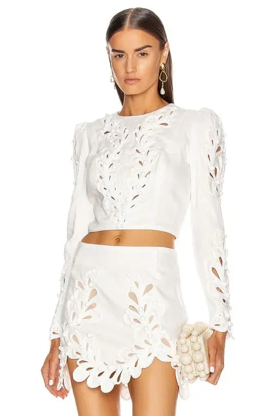 Zimmermann Brightside Rouleaux Bodice Size 8 and Mini Skirt Size 6 Set Ivory photo 2