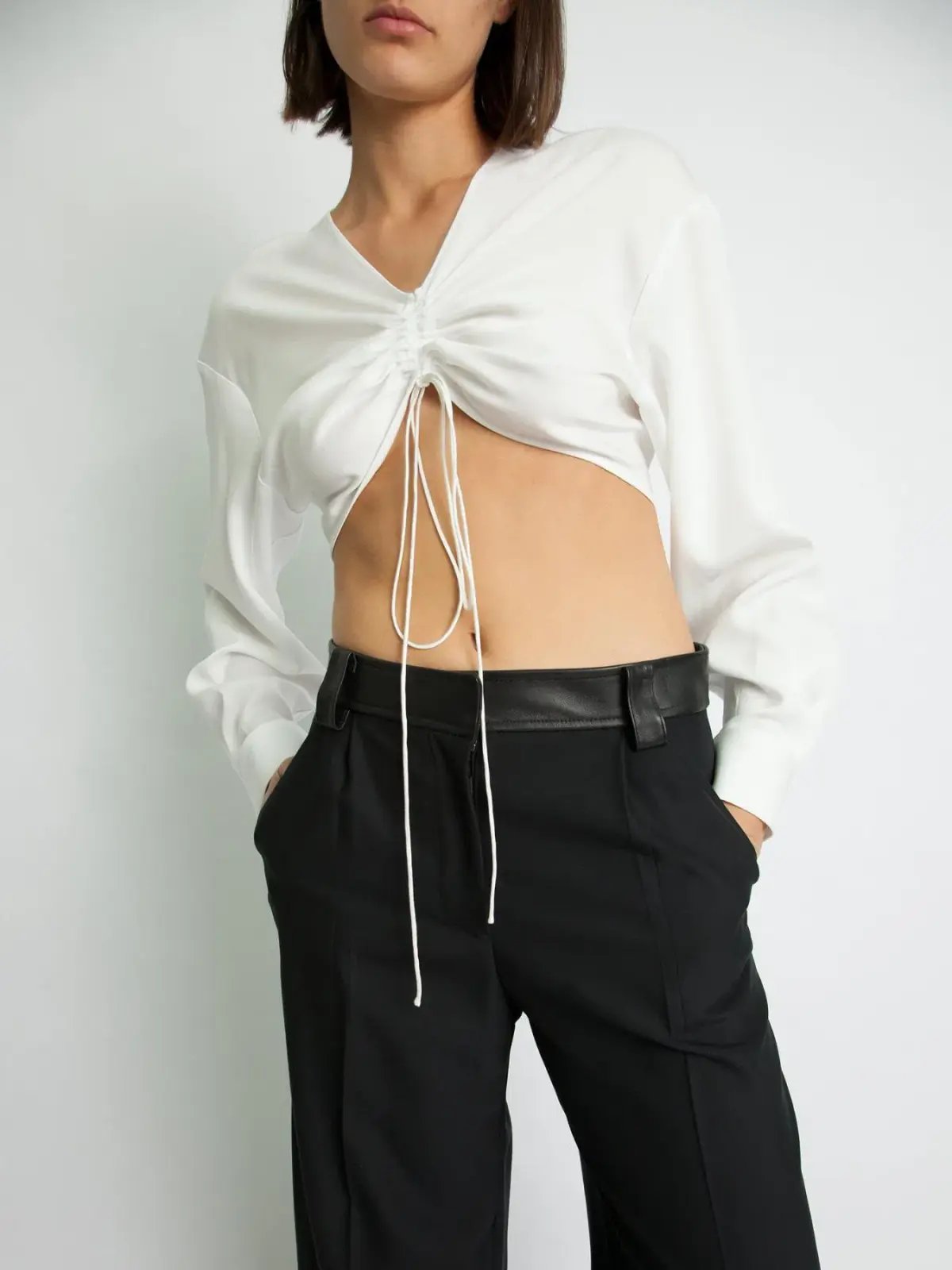 Christopher Esber Ruched Crop Shirt White Size 6 photo 2
