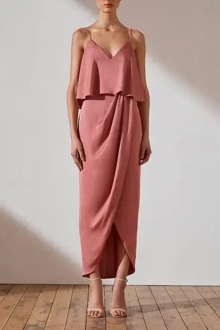 Shona Joy Luxe Cocktail Frill Satin Slip Bridesmaid Dress Rose Pink Size 10 photo 2
