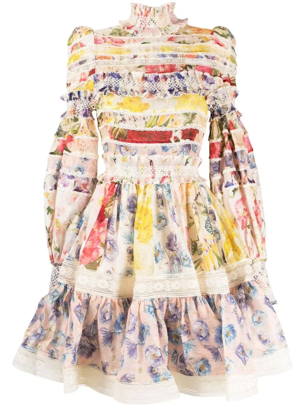 Zimmermann The Wonderland Smocked Mini Dress in Spliced Multifloral Size 0 / AU 8 photo 3