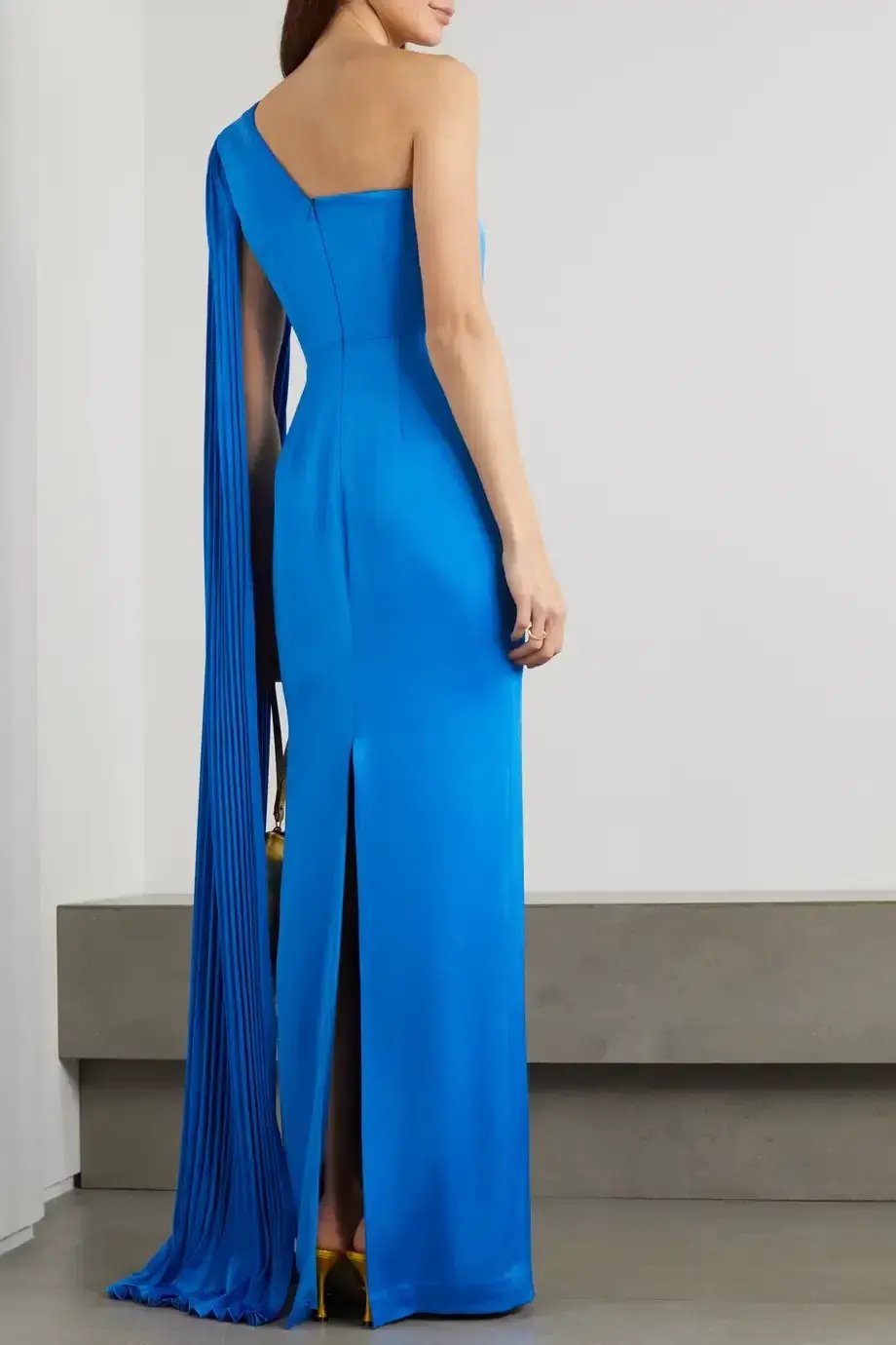 Alex Perry Marnel One Shoulder Cape Effect Pleated Satin Crepe Maxi Dress Blue Size 8 photo 3