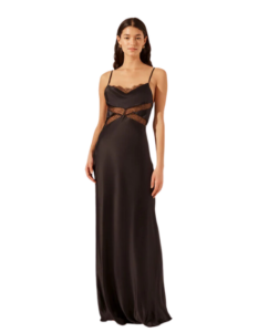Shona Joy Leticia Silk Cowl Neck Lace Maxi Dress - Black photo 3