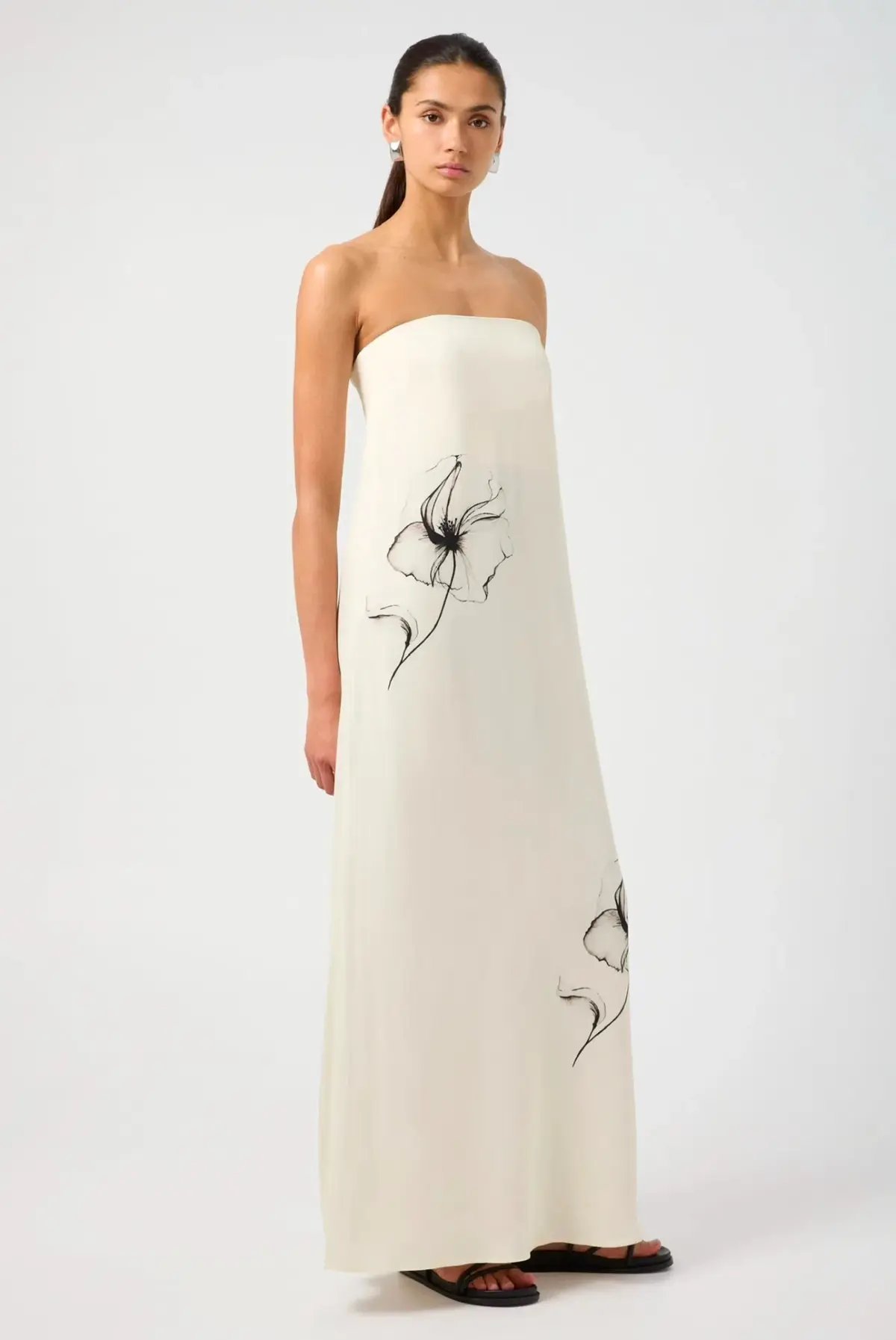 Third Form Dream State Strapless Maxi Dress Cream/Black Print Size 12 photo 4
