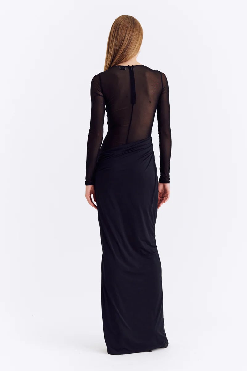 SUBOO AUGUSTE LONG SLEEVE MESH JERSEY MAXI DRESS - BLACK photo 4