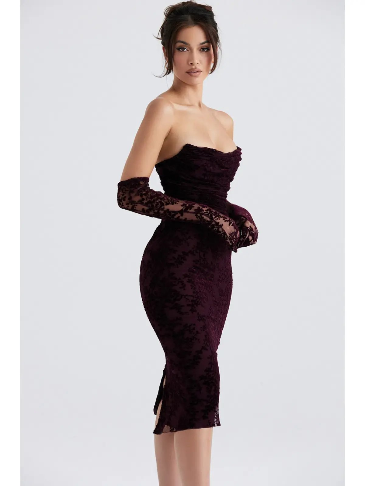 House Of CB Isadora Devore Corset Dress Black Cherry Size XS / AU 6 photo 3