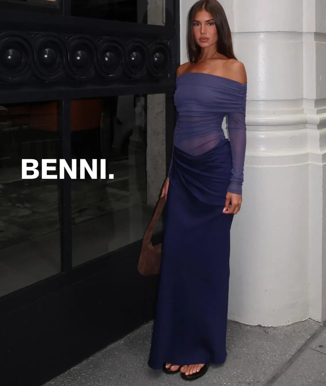 Benni Yasmin Off Shoulder Maxi Dress Navy Size 10 photo 3