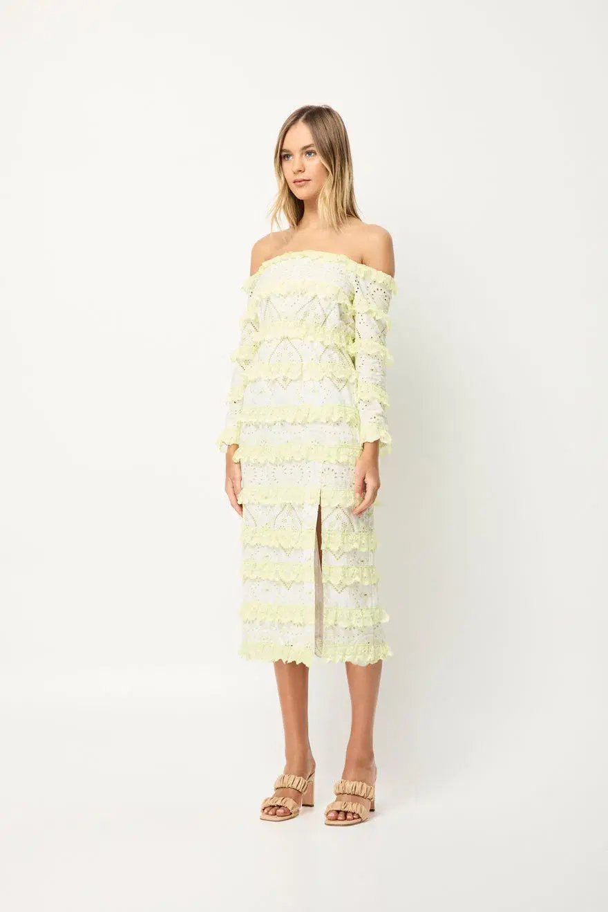 Elliatt Saint Lucia Midi Dress In Ivory/Citrus Size M/ AU 10 photo 2