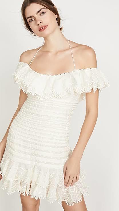 Zimmermann Super Eight Off The Shoulder Ruffled Pleated Mini Dress Ivory Size 0 / AU 8 photo 2