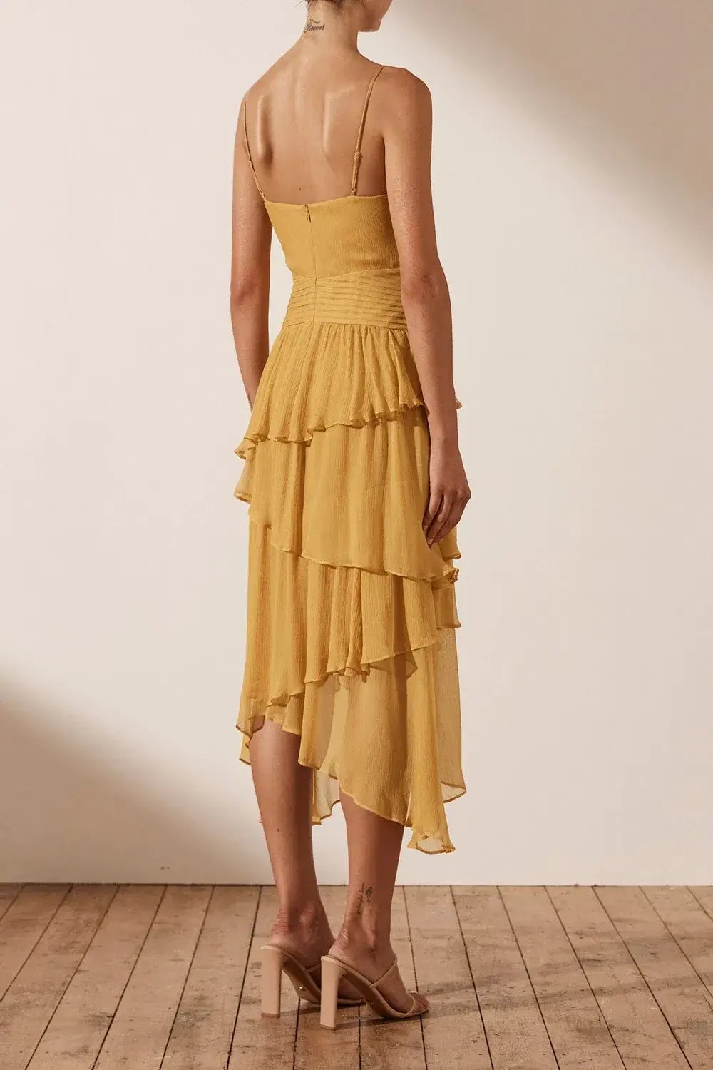Shona Joy Iris Pin Tuck Frill Midi Dress Yellow Size 12 photo 2