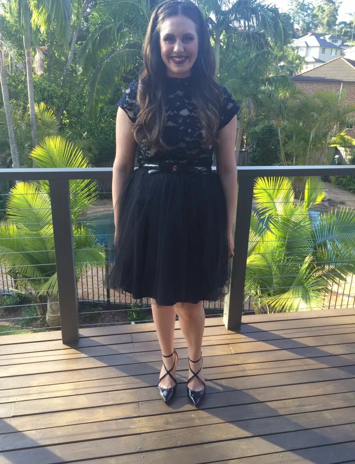 Cue Floral and Tulle Dress Black Size 14 photo 2