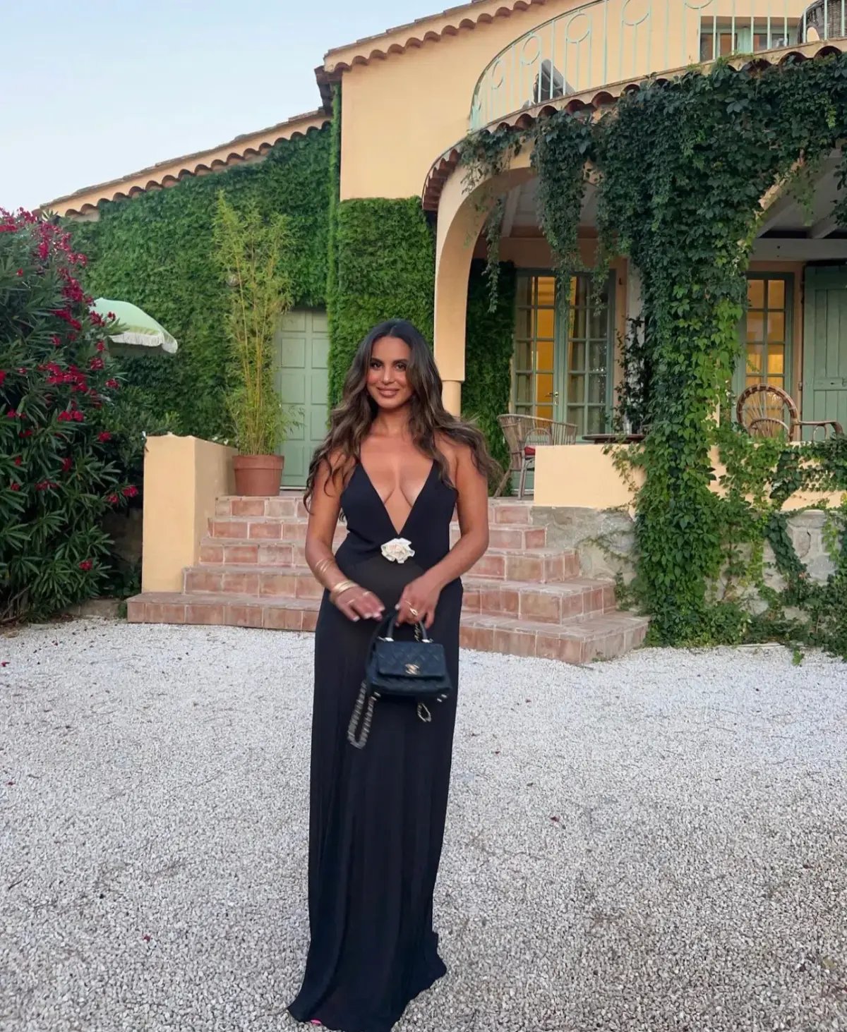 Helsa Sheer Deep V Long Slip Dress in Black Size 6 photo 3
