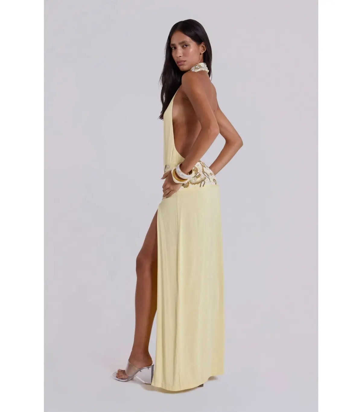 Jaded London Darya Hand Beaded Backless Maxi Dress in Butter Size AU 6 photo 4