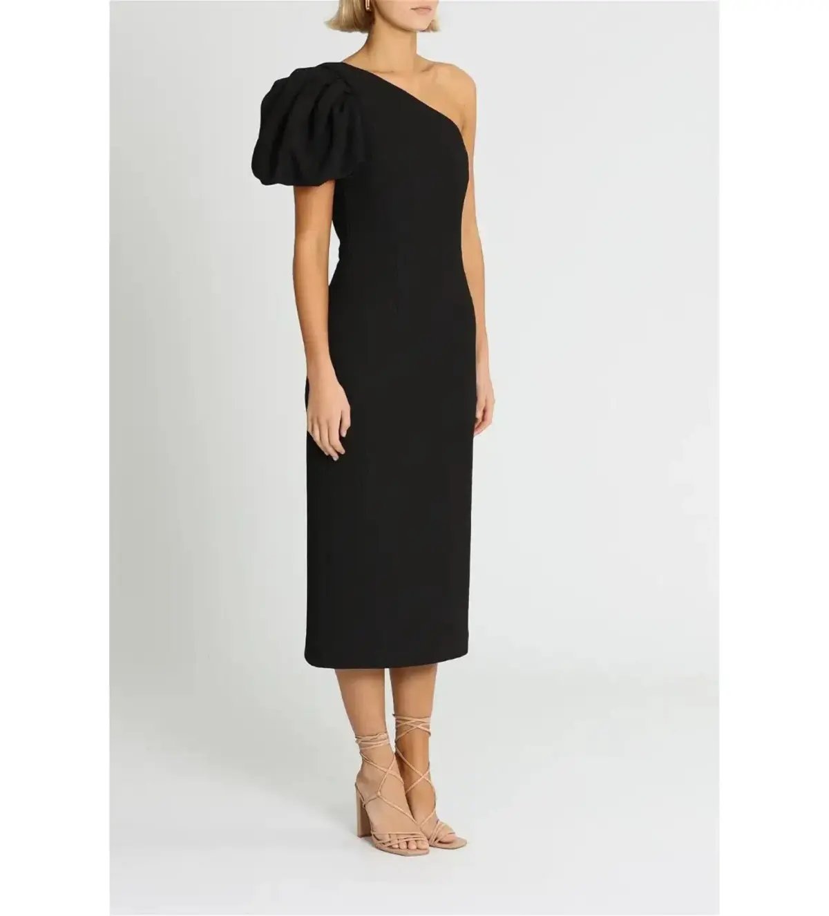 Rebecca Vallance Natalia One Sleeve Midi Dress Black Size AU 14 photo 2