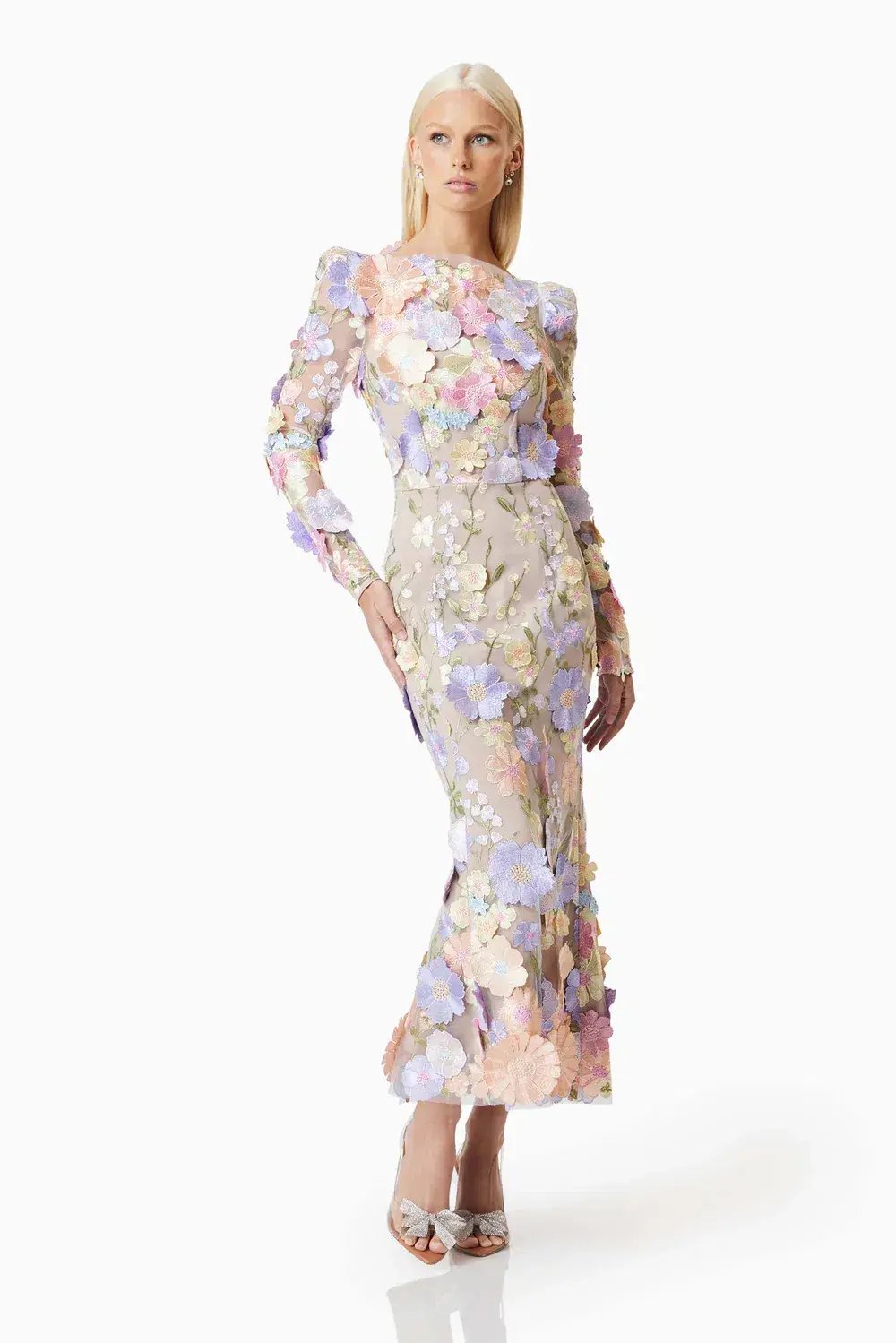 Elliatt Shannon 3d Floral Midi Dress in Purple Size AU 10 photo 6