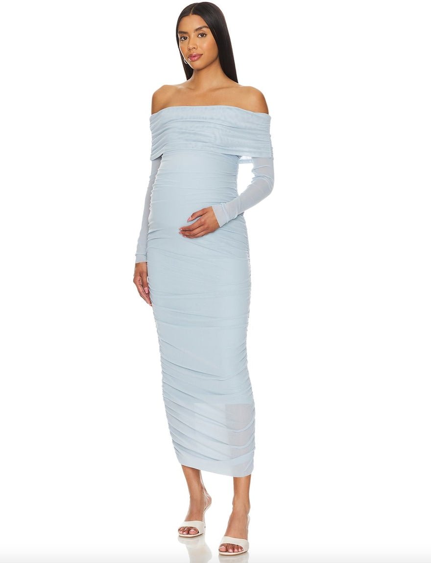 Bumpsuit Off Shoulder Mesh Dress Powder Blue photo 2
