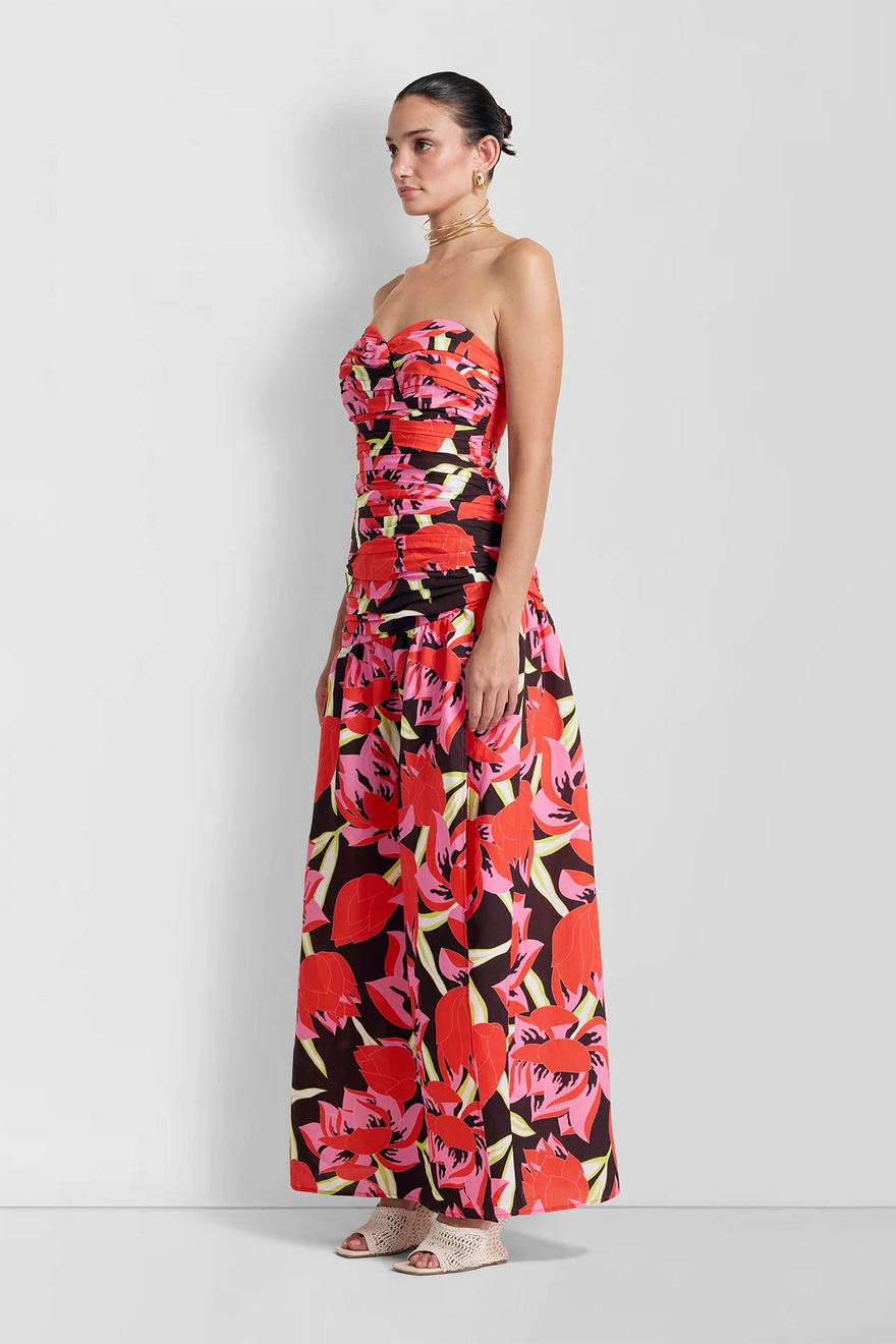 The Wolf Gang Dolcie Strapless Maxi Dress - Rojo Print photo 3