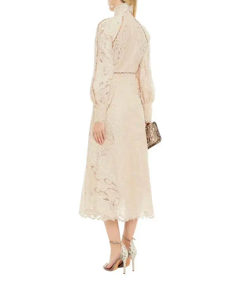 Zimmermann Bone Super Eight Embroidered Midi Dress Beige Size 1 / AU 10 photo 2
