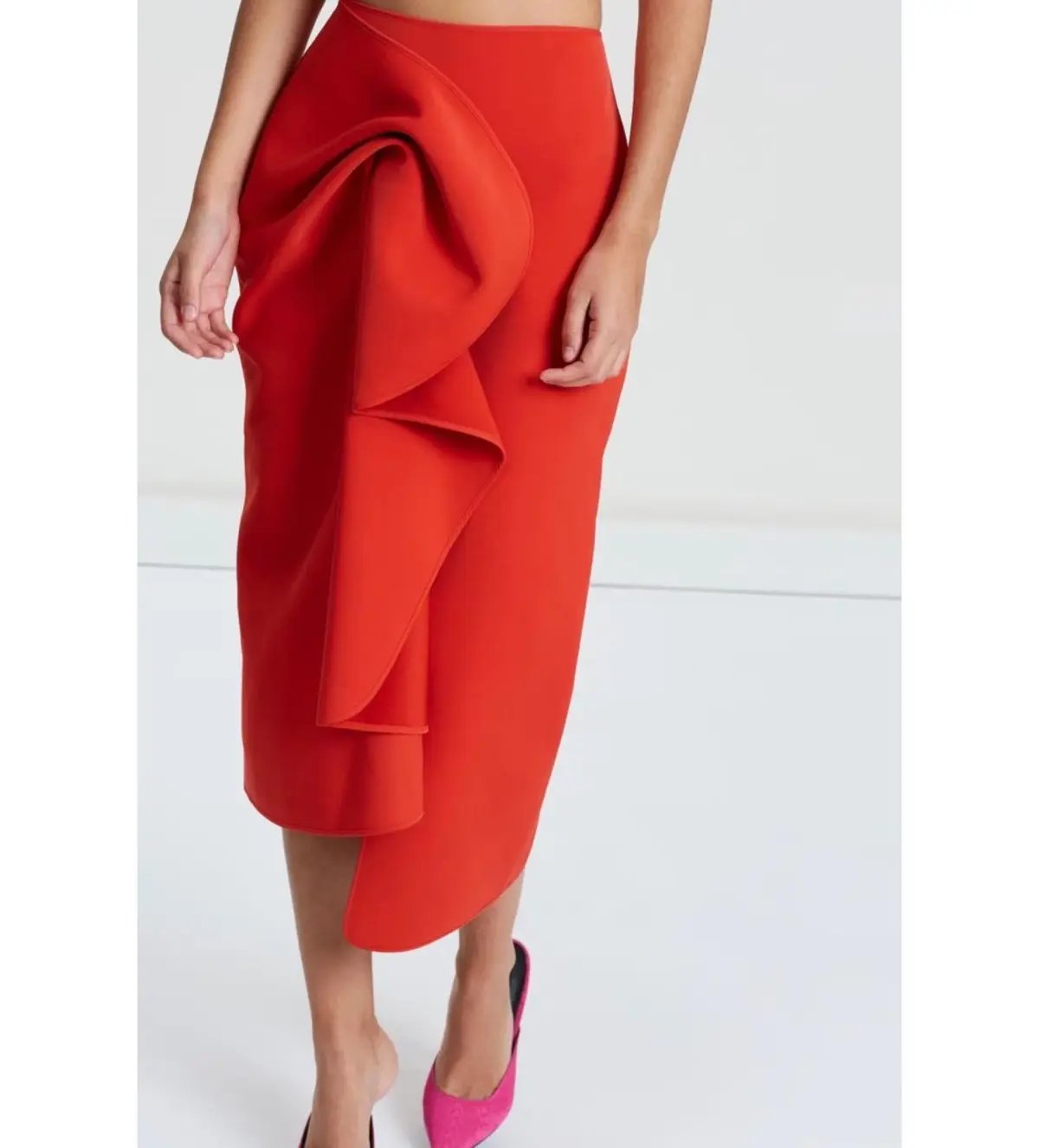 Acler Crawford Top and Ruffle Midi Skirt Set Tangerine Red Size AU 8 photo 7