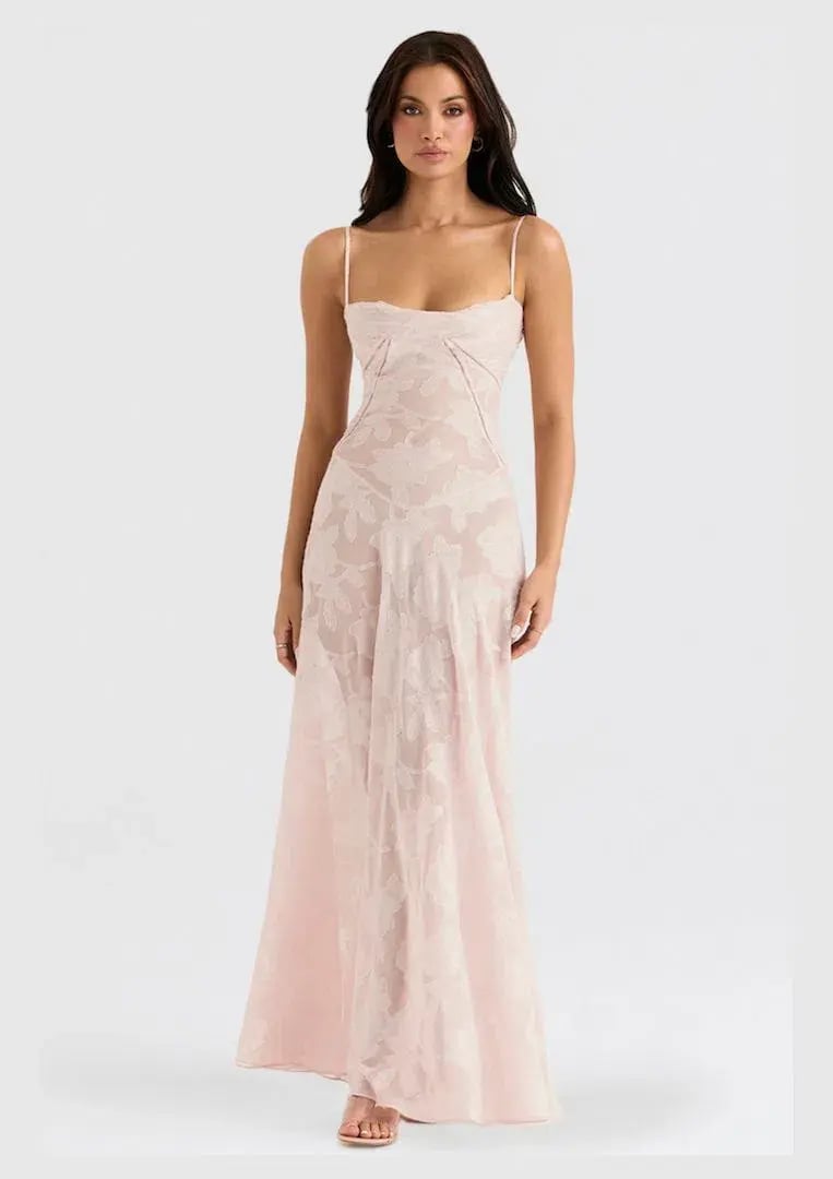 House of CB Seren Lace Back Maxi Gown Soft Pink Floral Size S / AU 8 photo 2
