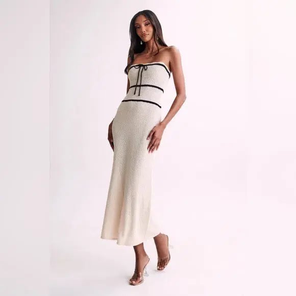 Strapless Knit Midi Dress With bow in Cream Size 12/L photo 2