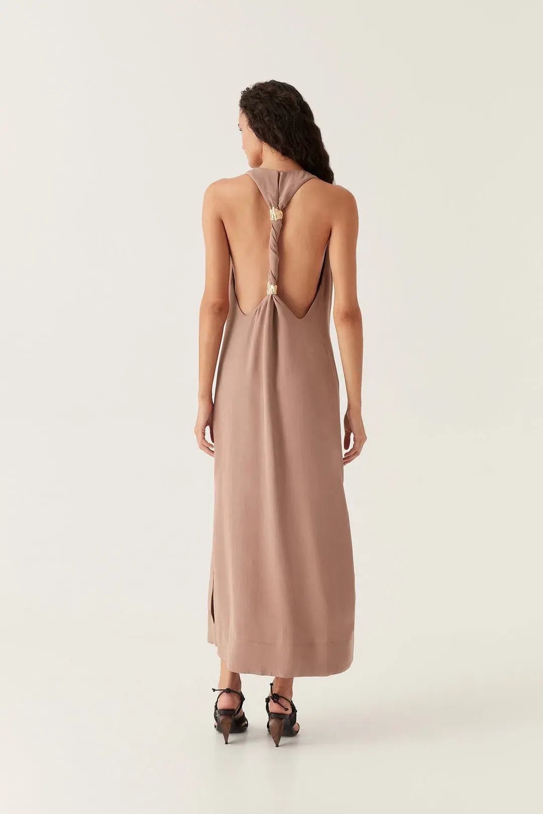 Aje Intrigue Twist Back Midi Dress in Chocolate Brown Size AU 10 photo 3