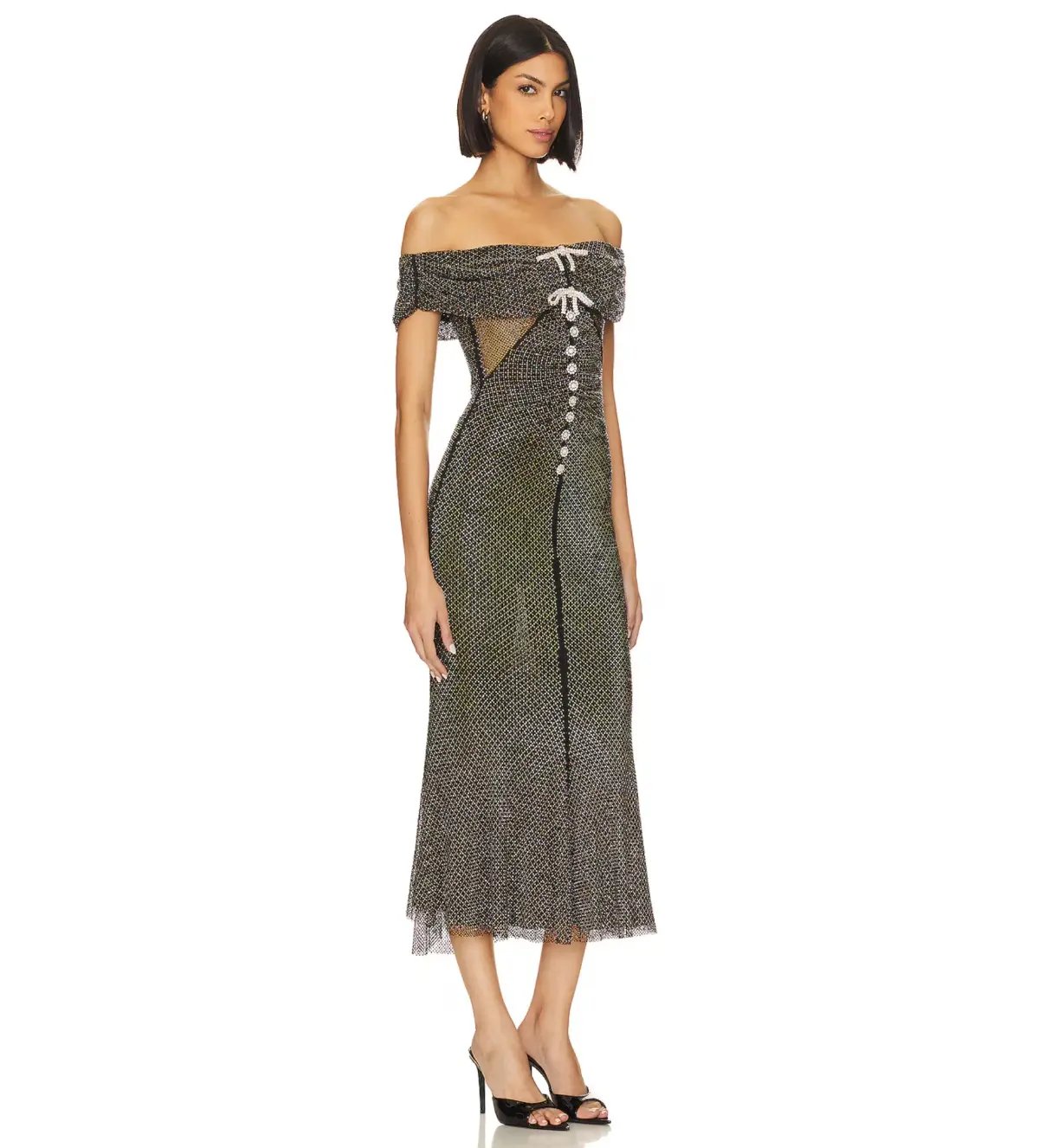 Self Portrait Diamante Midi Dress Black Size AU 8 photo 2