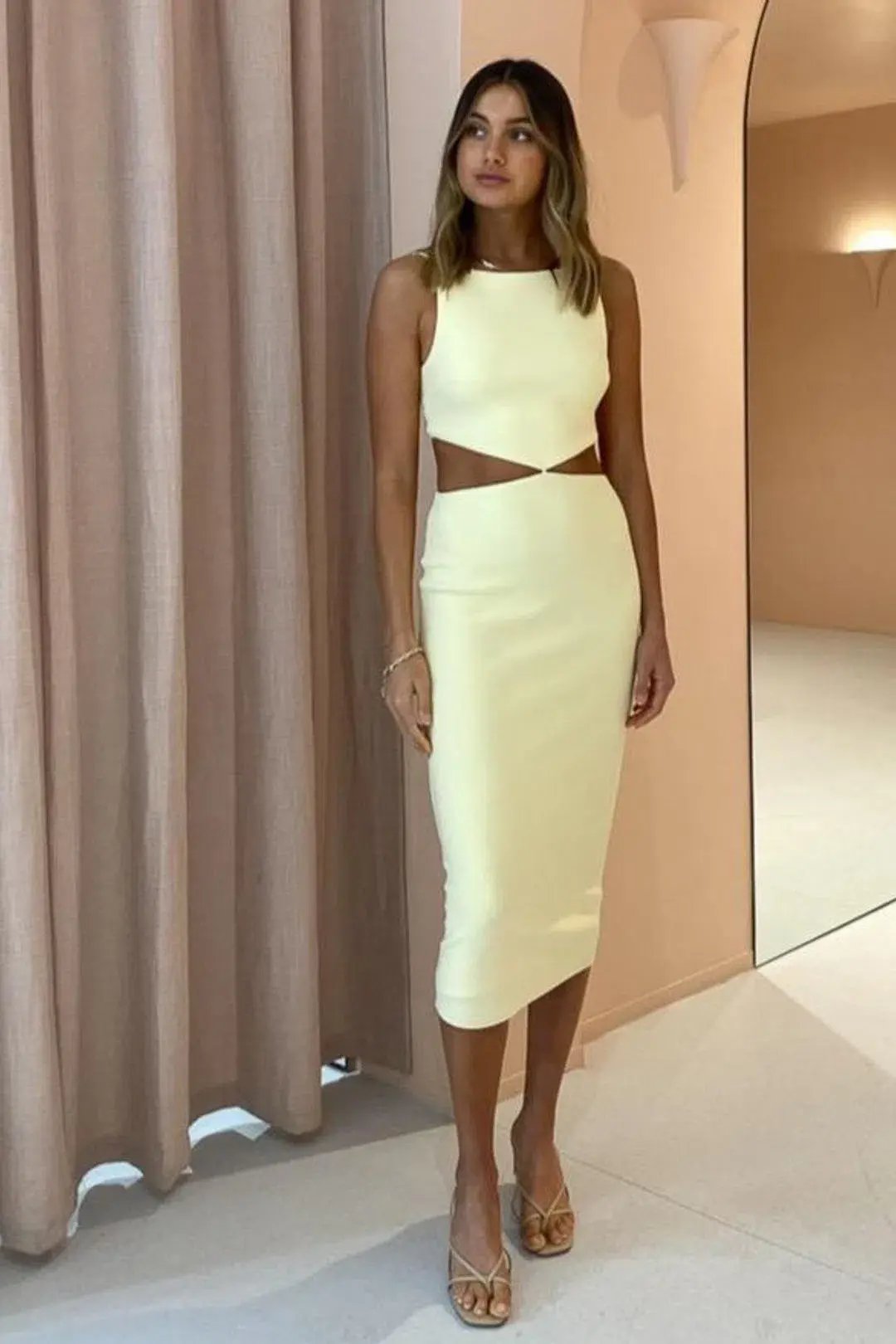 Bec & Bridge Scout Cut Out Midi Dress in Lemonade Size 10 photo 2