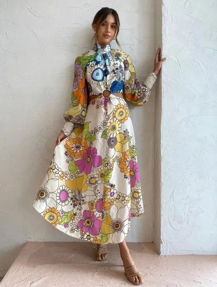 Alemais Farrah Cutout Floral Linen Midi Dress Print Size 10 photo 2