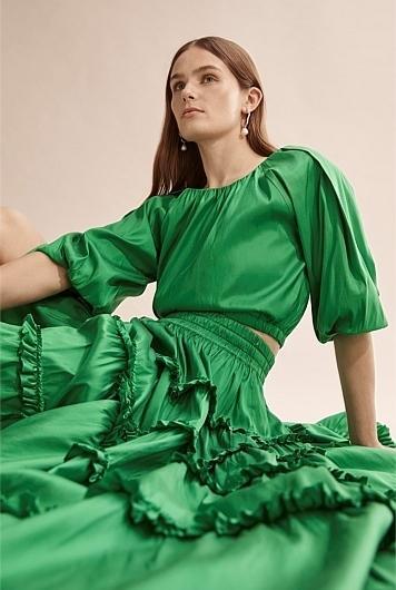 Country Road Green Silk Tiered Skirt Size 8  (Never worn) photo 3