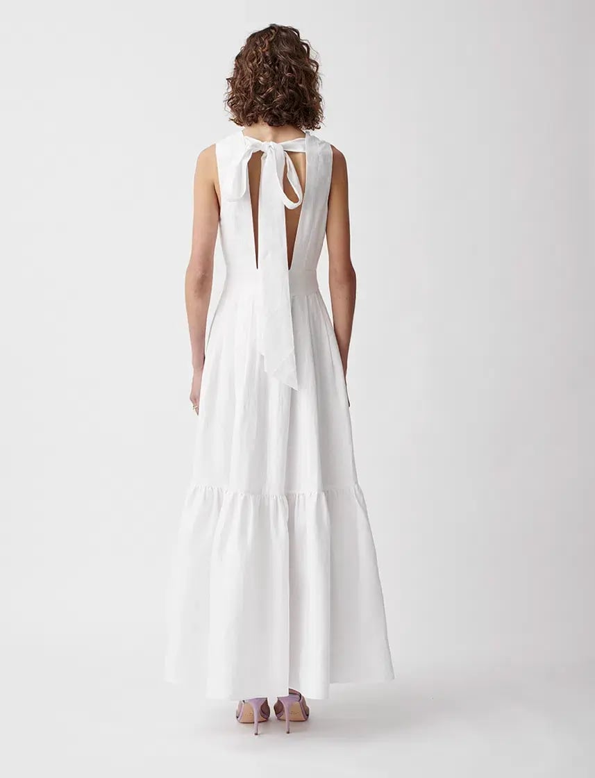 Joslin Marion Linen Maxi Sleeveless Dress White Size 8 photo 3