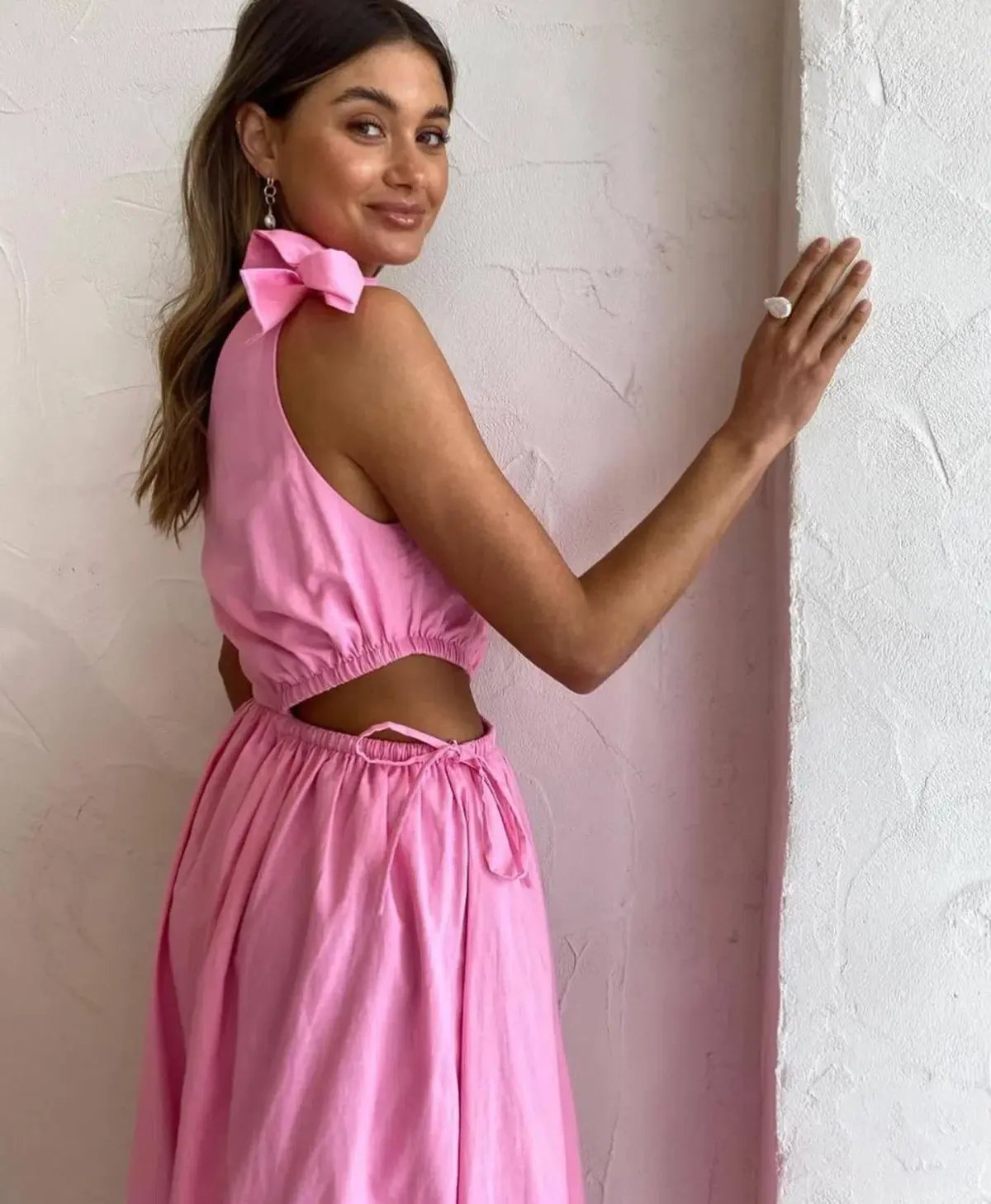 By Nicola Gabriella One Shoulder Midi Dress In Pink Grapefruit Size 12 photo 5