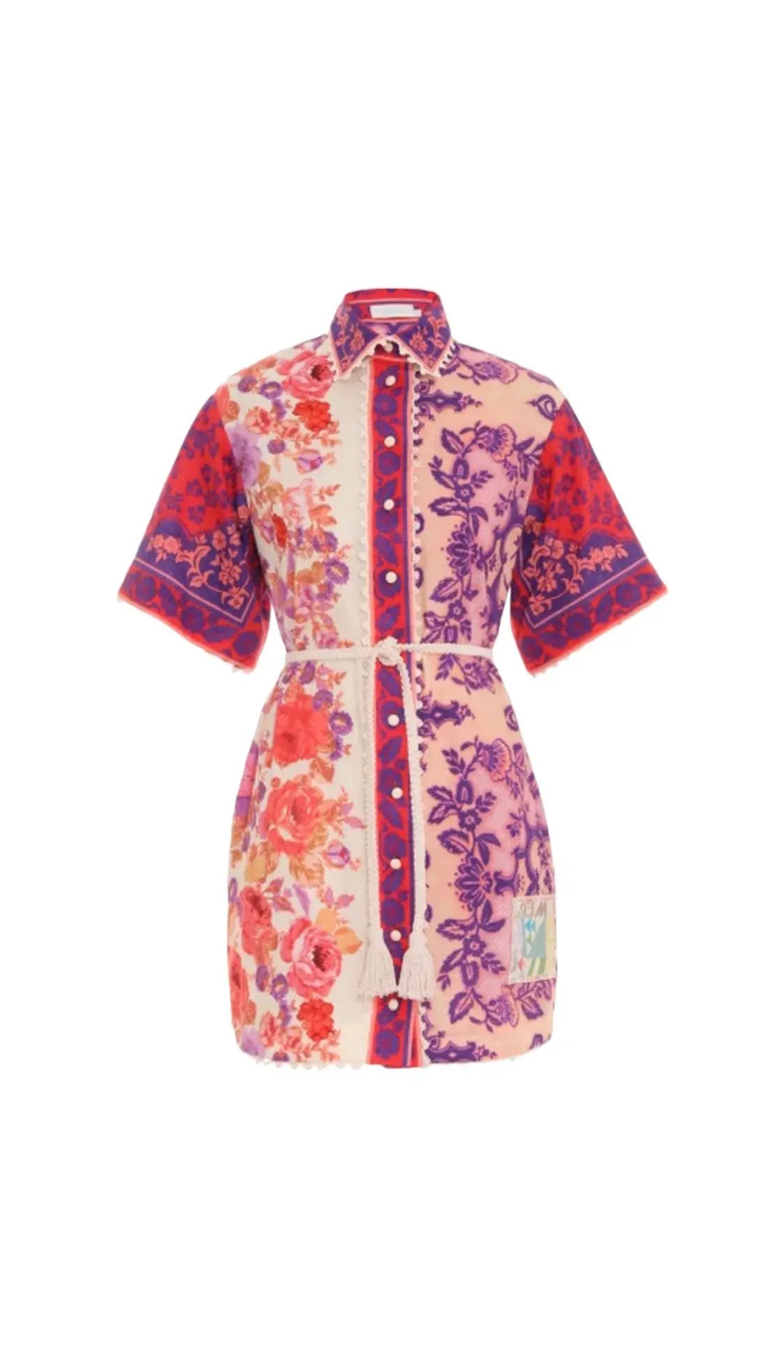 Zimmermann Raie Trimmed Shirt Mini Dress Multi Floral Size 1 / AU 10 photo 3