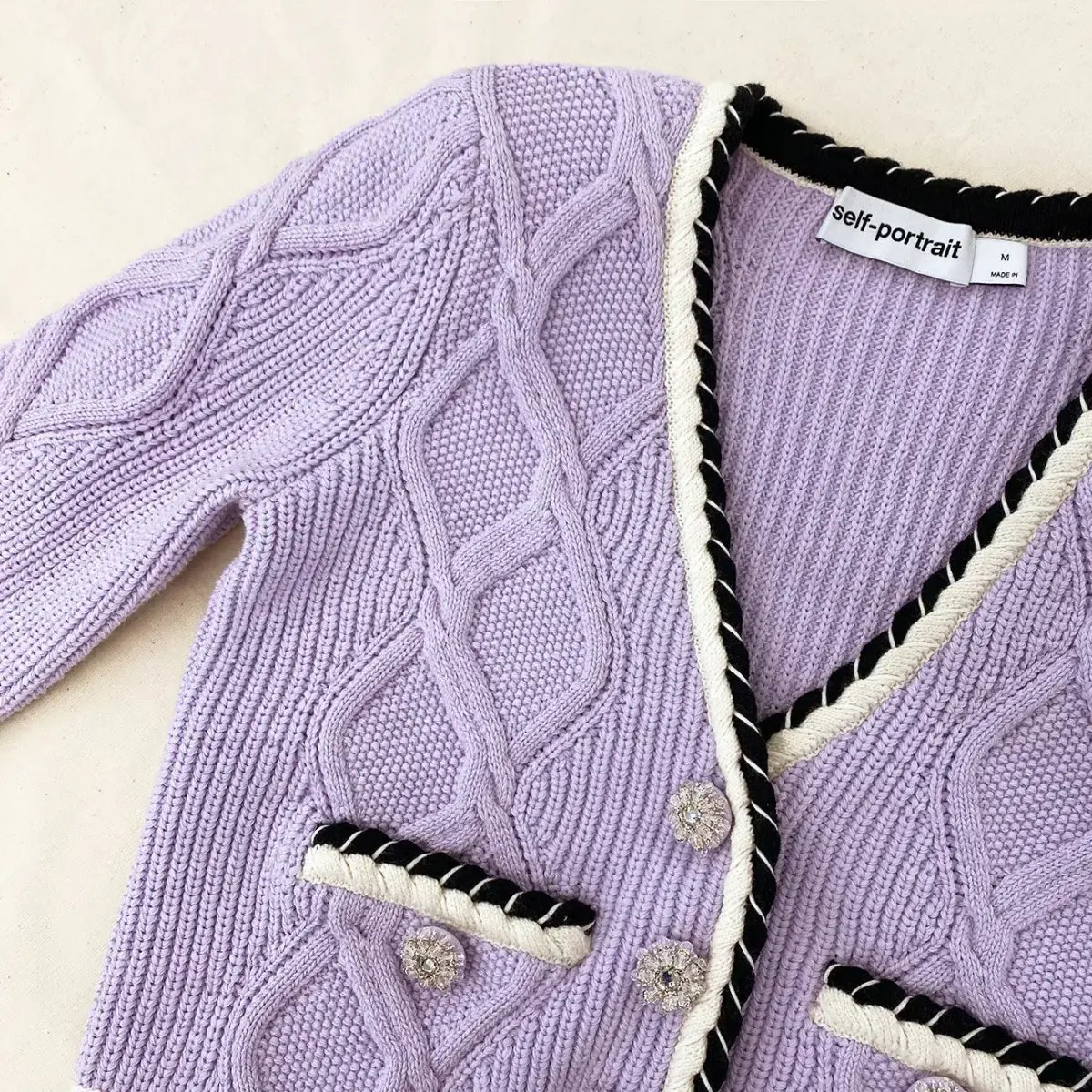 Self Portrait Lilac Cable Knitted Cardigan Size AU 8 photo 2