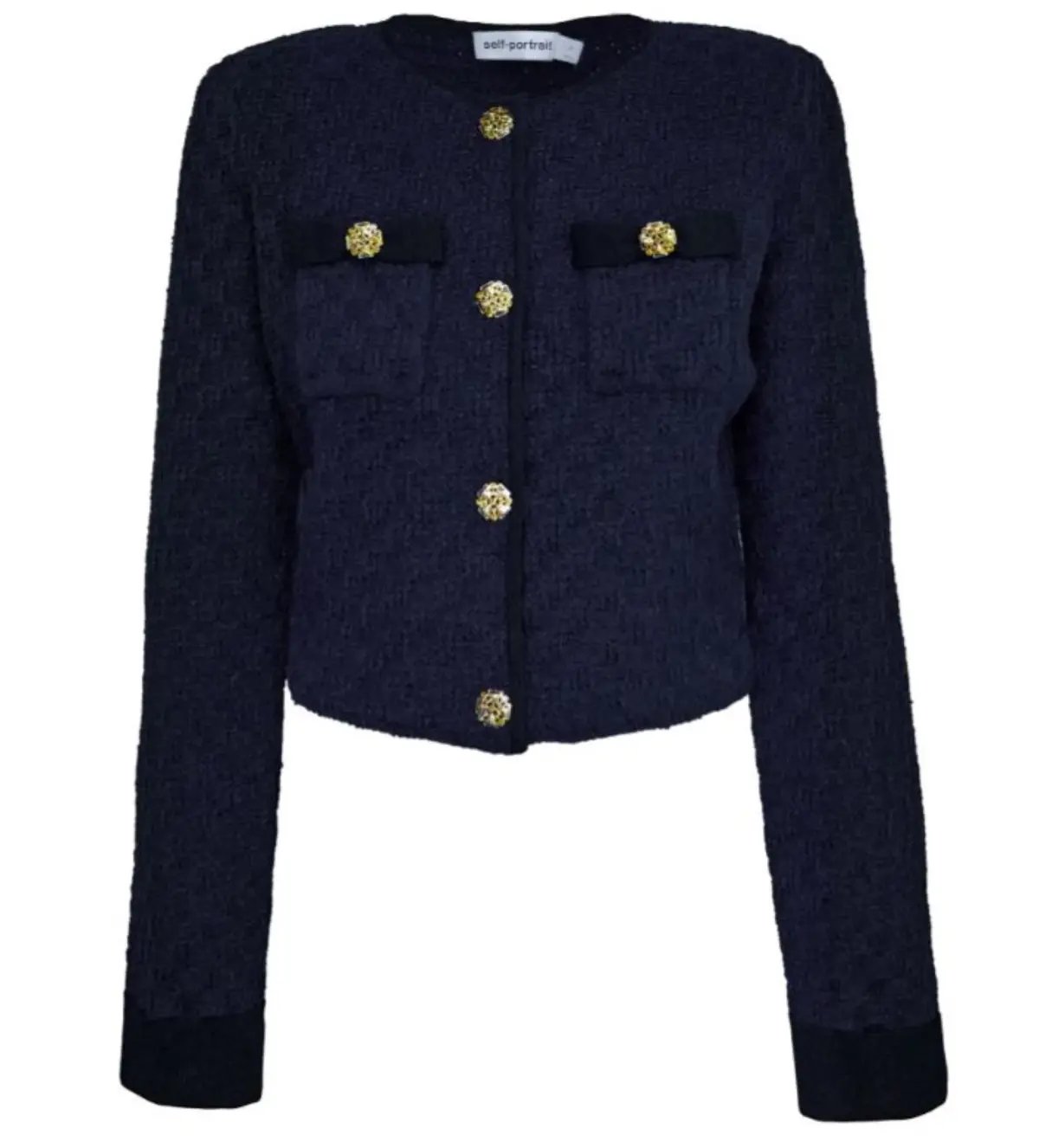 Self Portrait Navy Weave Cropped Cardigan Size M/AU 8 photo 5