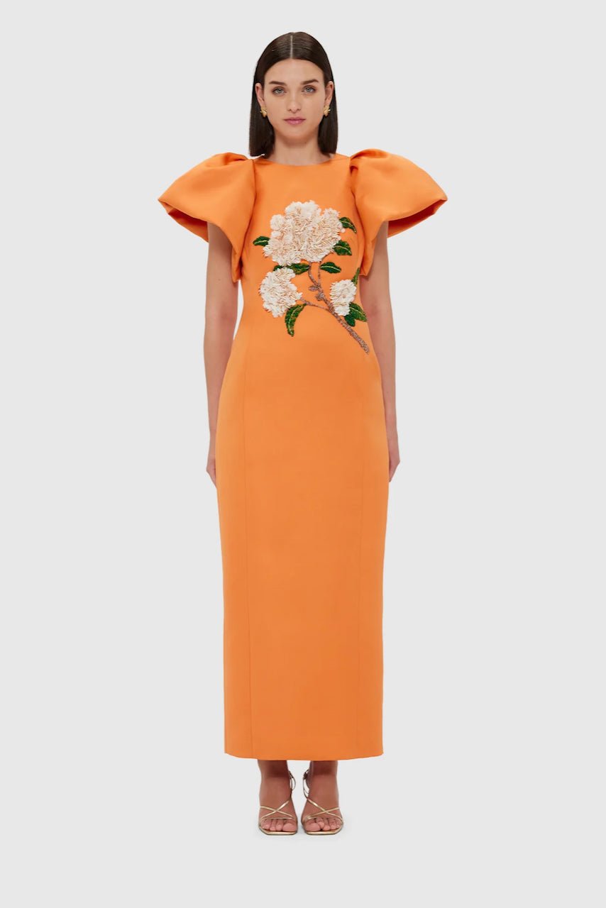 Leo Lin Lucinda Embellished Maxi Dress - Hydrangea Print in Tangerine photo 4