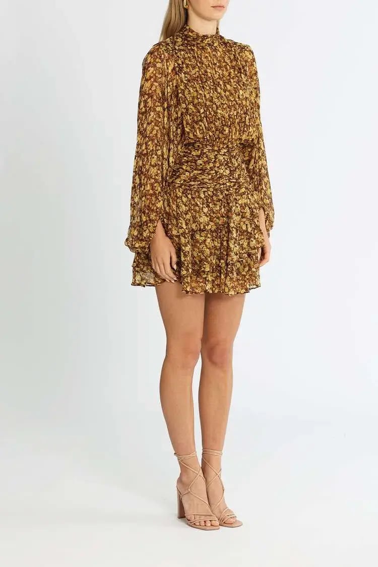 Shona Joy Carmela Long Sleeve Ruched Mini Dress Floral Print Size 12 photo 2