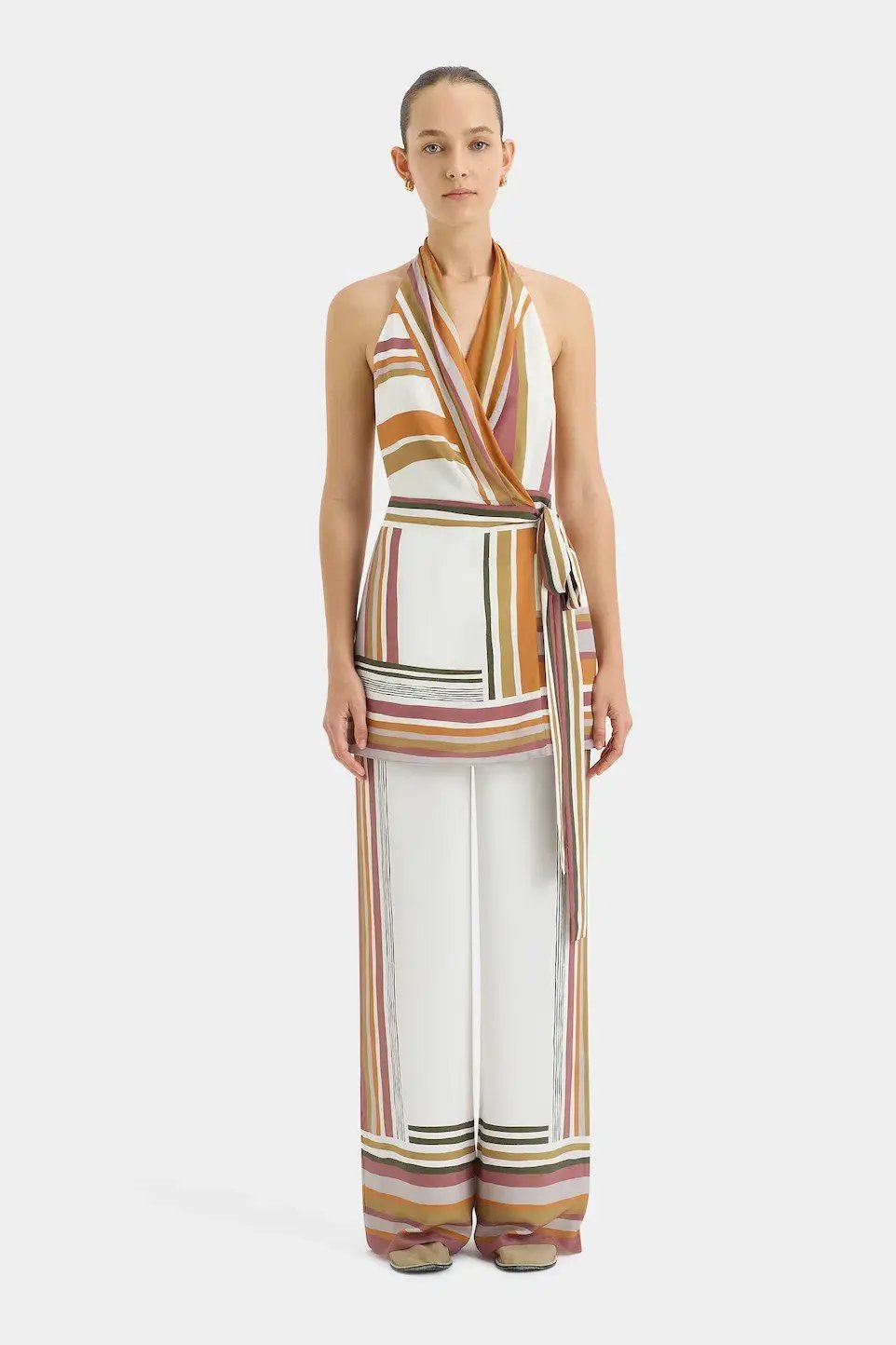 Sir the Label Caprera Wrap Halter Mini Dress Milazzo Stripe Print Size 1 / AU 6-8 photo 5