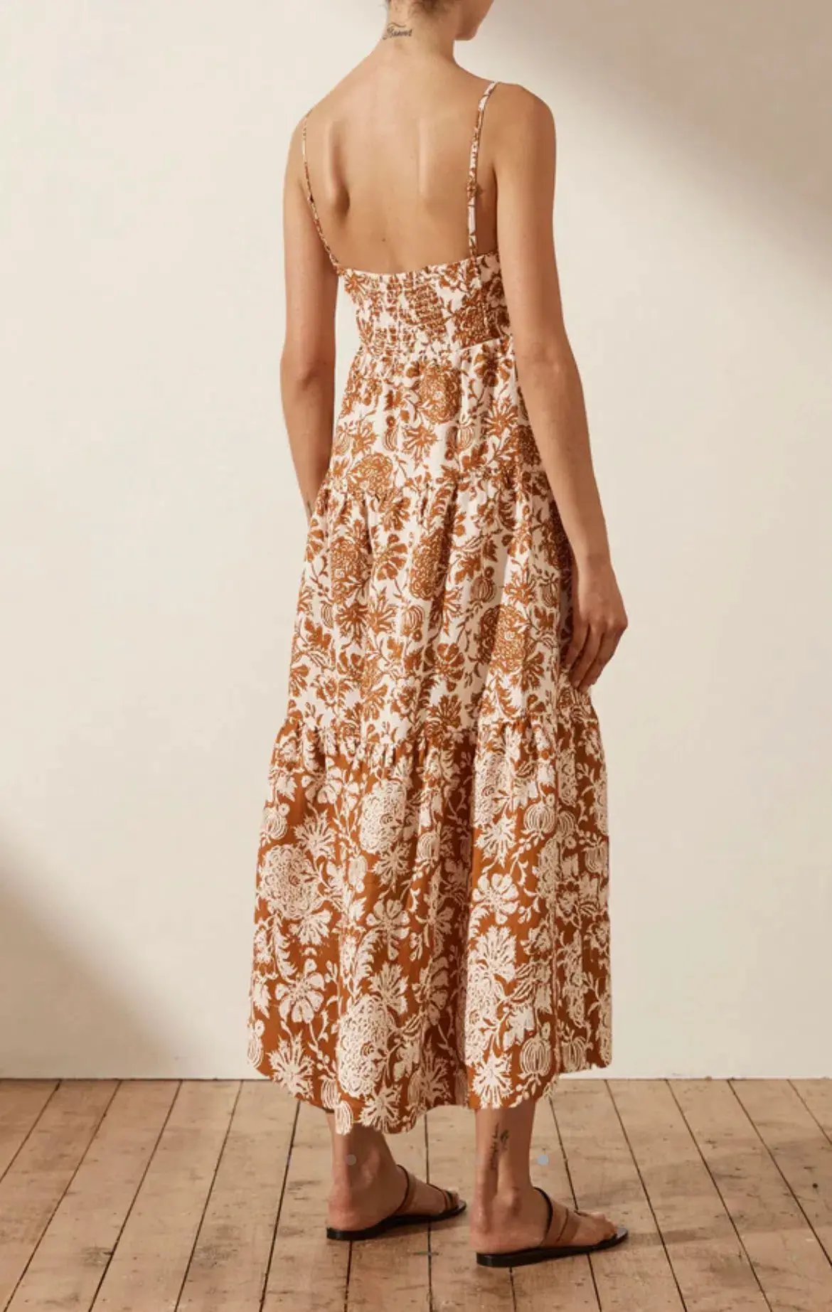 Shona Joy Vitoria Linen Corded Tiered Midi Dress Print Size 6 photo 2