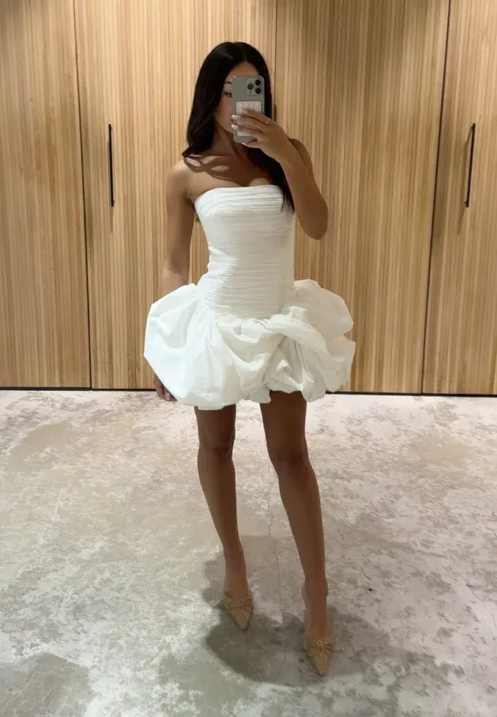 AJE  Violette Bubble Hem Mini Dress in ivory white | size 6 xs photo 3
