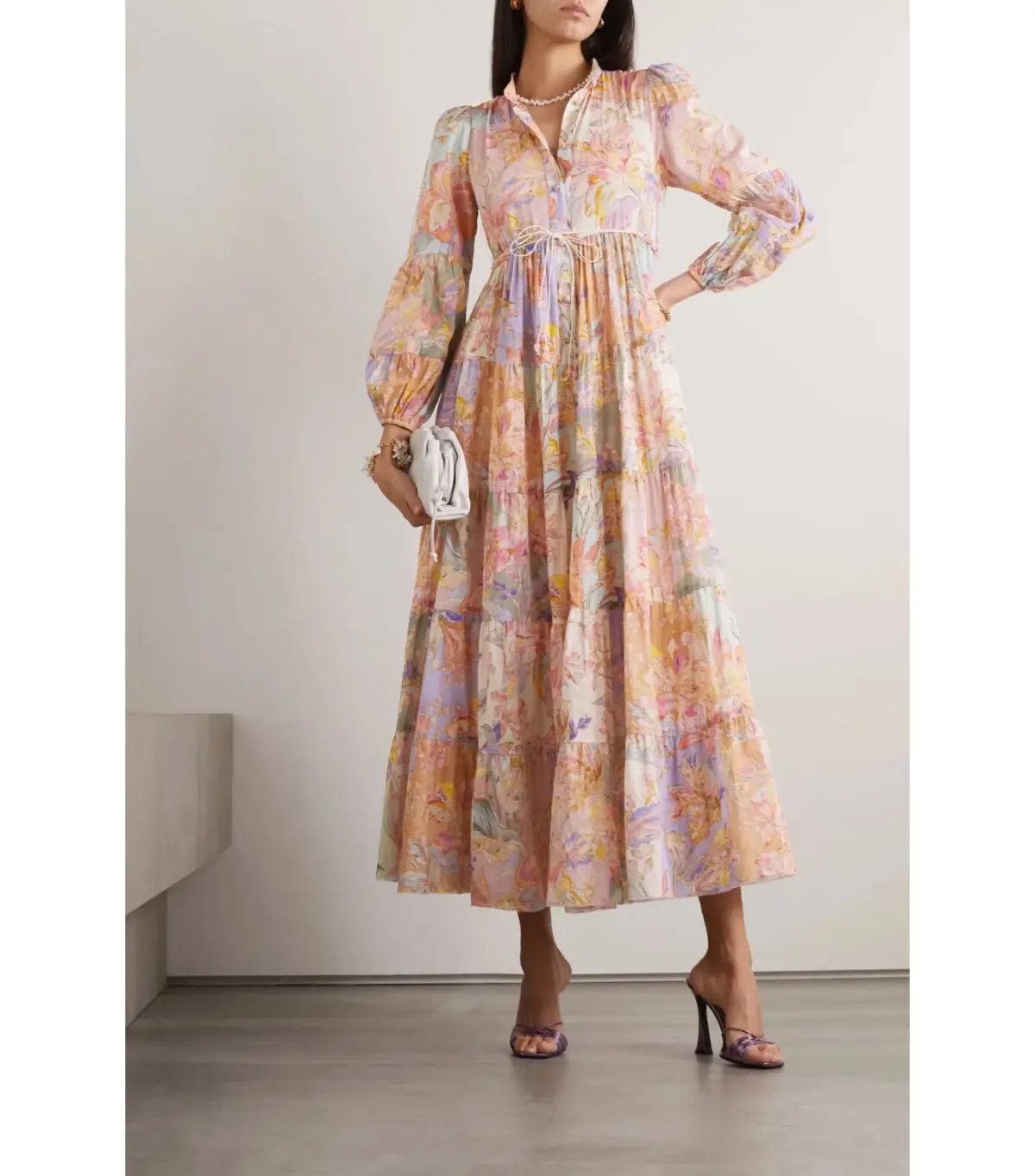 Zimmermann Cira Tiered Shirt Dress Patch Multi Floral Size 2 AU 12 photo 3