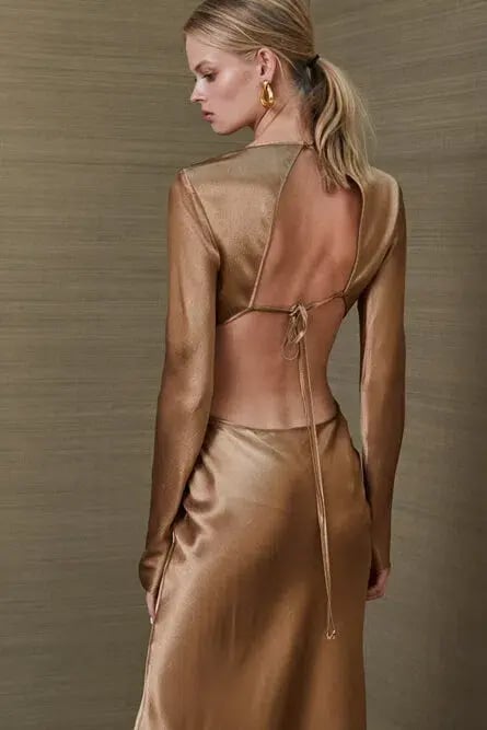 Bec & Bridge Aubrey Long Sleeve Maxi Dress Gold Size 10 photo 4