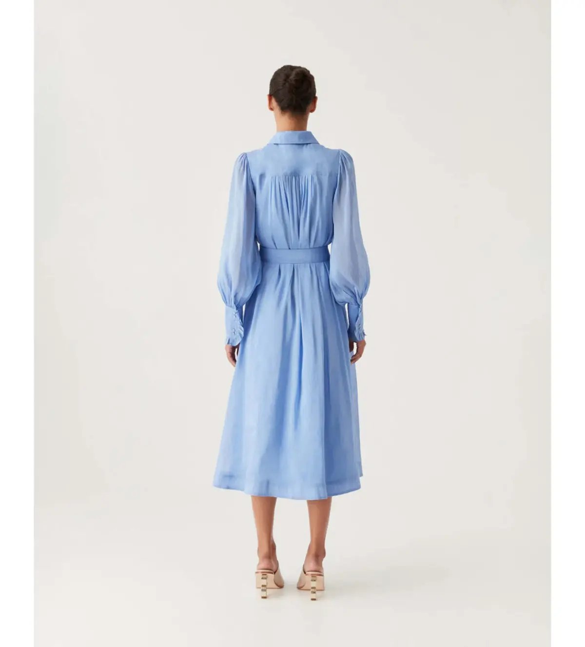 Aje Iris Pleated Bib Midi Dress in Mist Blue Size M / AU 10 photo 3