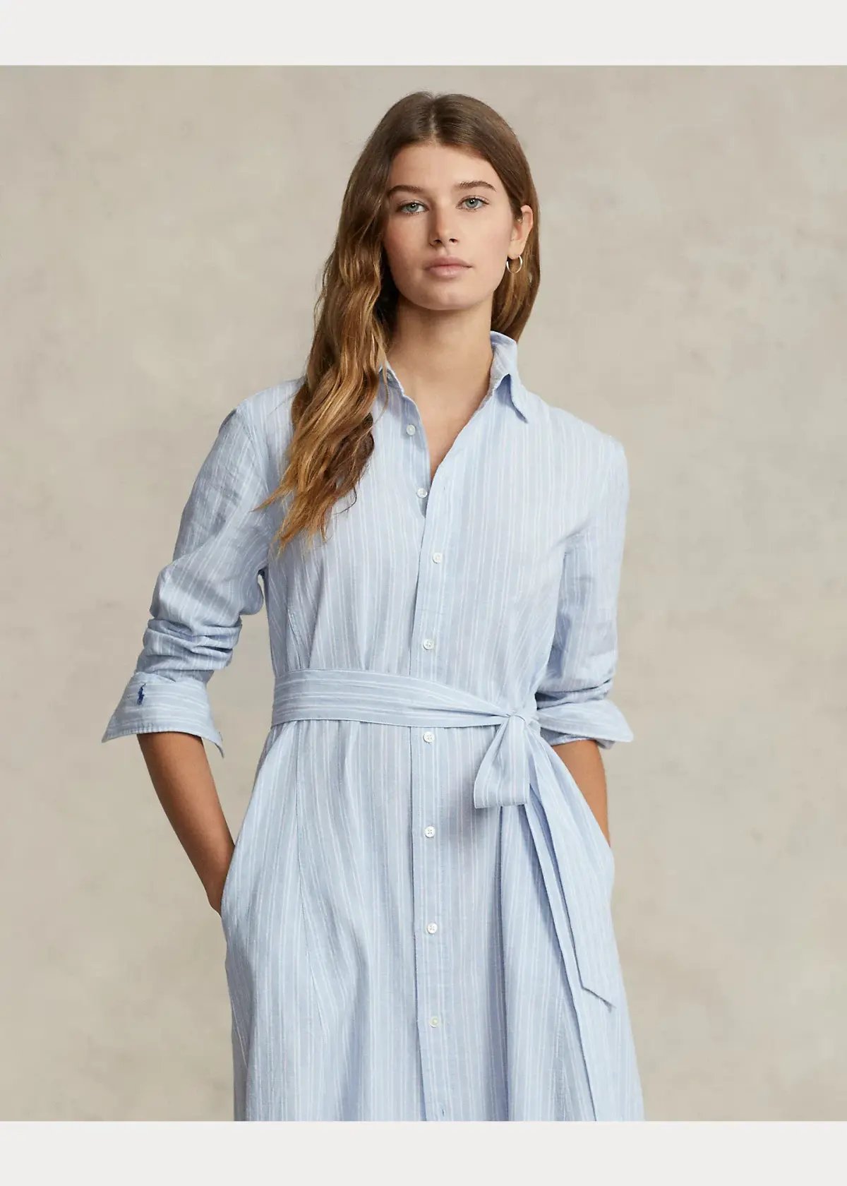 Ralph Lauren Belted Striped Linen Cotton Shirtdress Blue Size 6 photo 2
