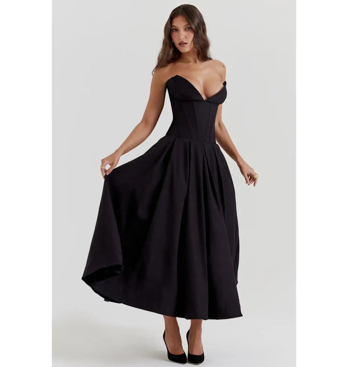 House of CB Lady Strapless Midi Dress Black Size AU 8 photo 3