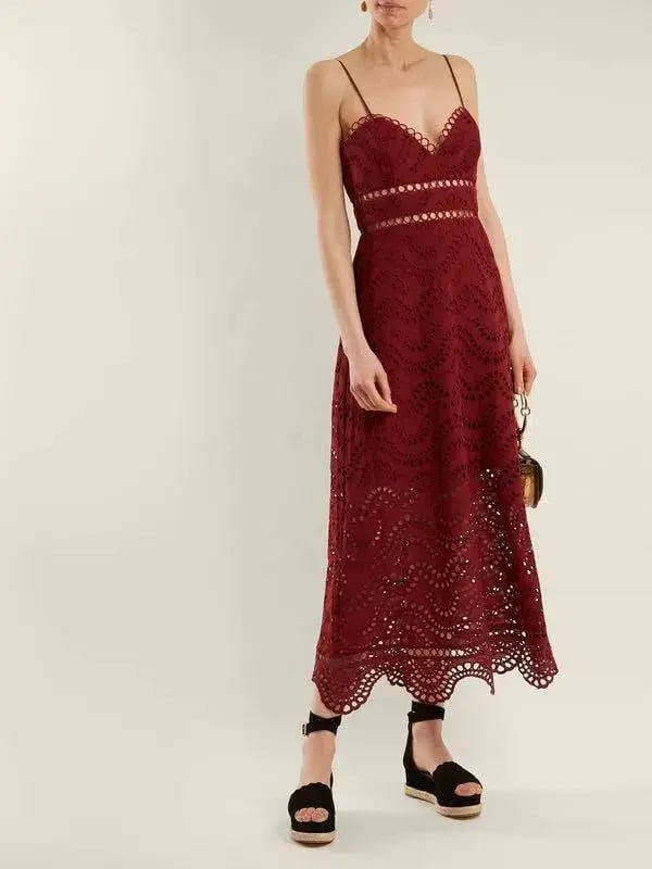 Zimmermann Jaya Wave Bodice Midi Dress Maroon Merlot Size 2 / AU 12 photo 3