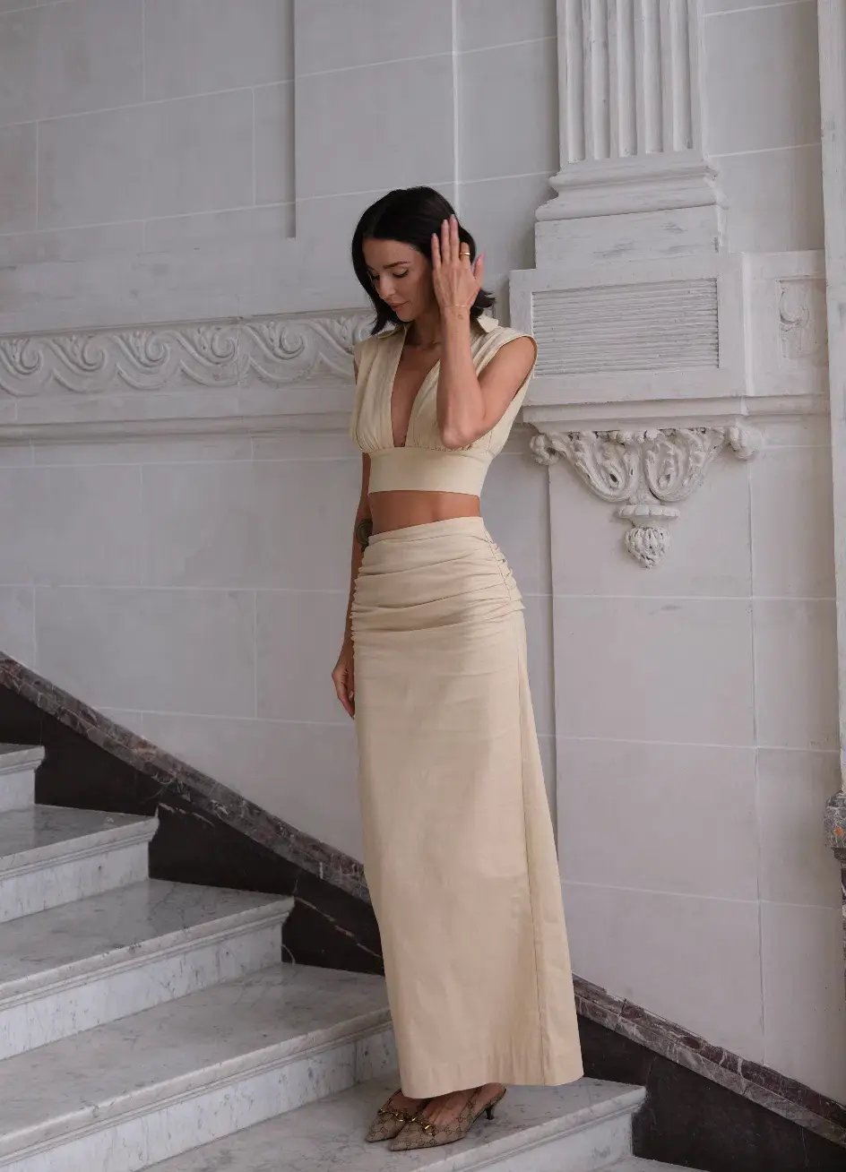 Arcina Ori Carmen Top & Skirt Set Stone Beige Size 6 photo 4